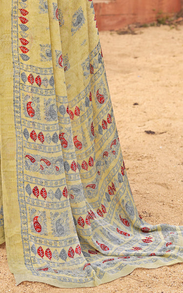 Floral Print Daily Wear Chiffon Saree (Blue)