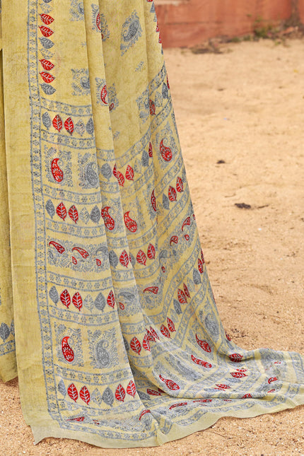 Floral Print Daily Wear Chiffon Saree (Blue)