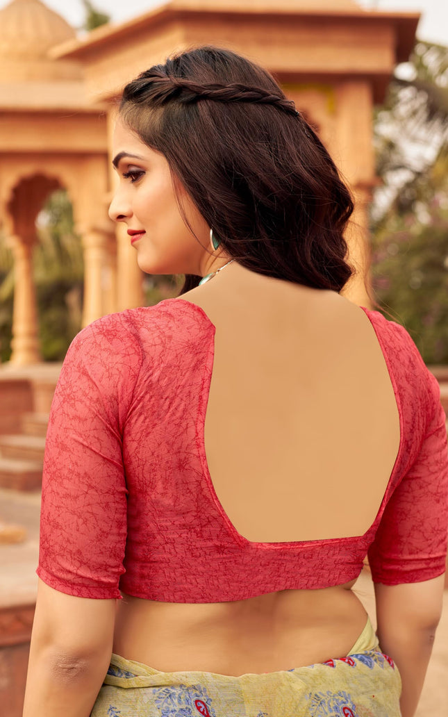 Floral Print Daily Wear Chiffon Saree (Honey & Red)