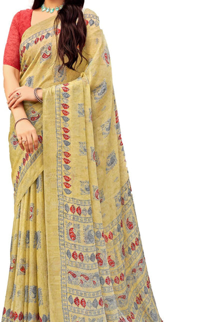 Floral Print Daily Wear Chiffon Saree (Blue)