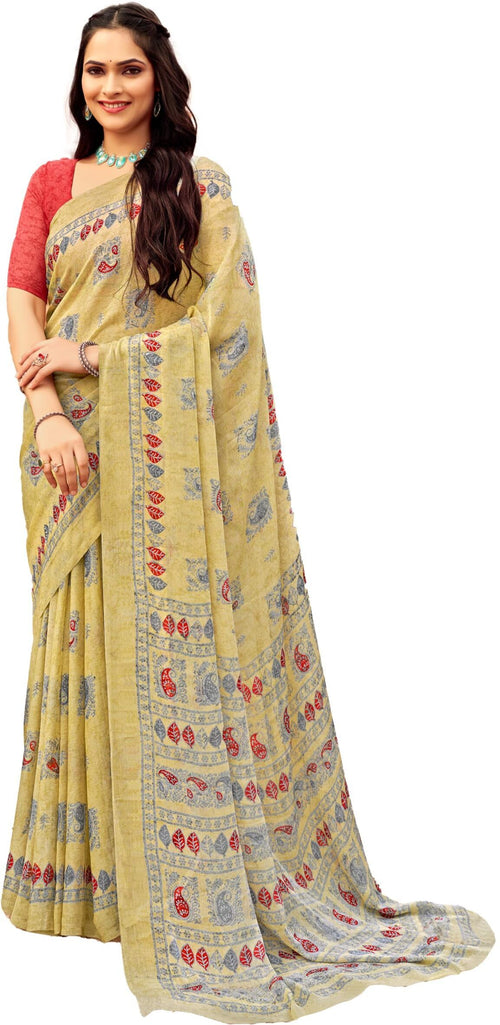 Floral Print Daily Wear Chiffon Saree (Blue)
