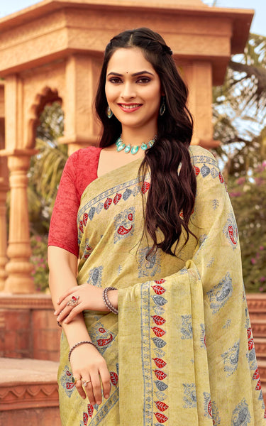 Floral Print Daily Wear Chiffon Saree (Blue)