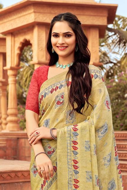 Floral Print Daily Wear Chiffon Saree (Blue)