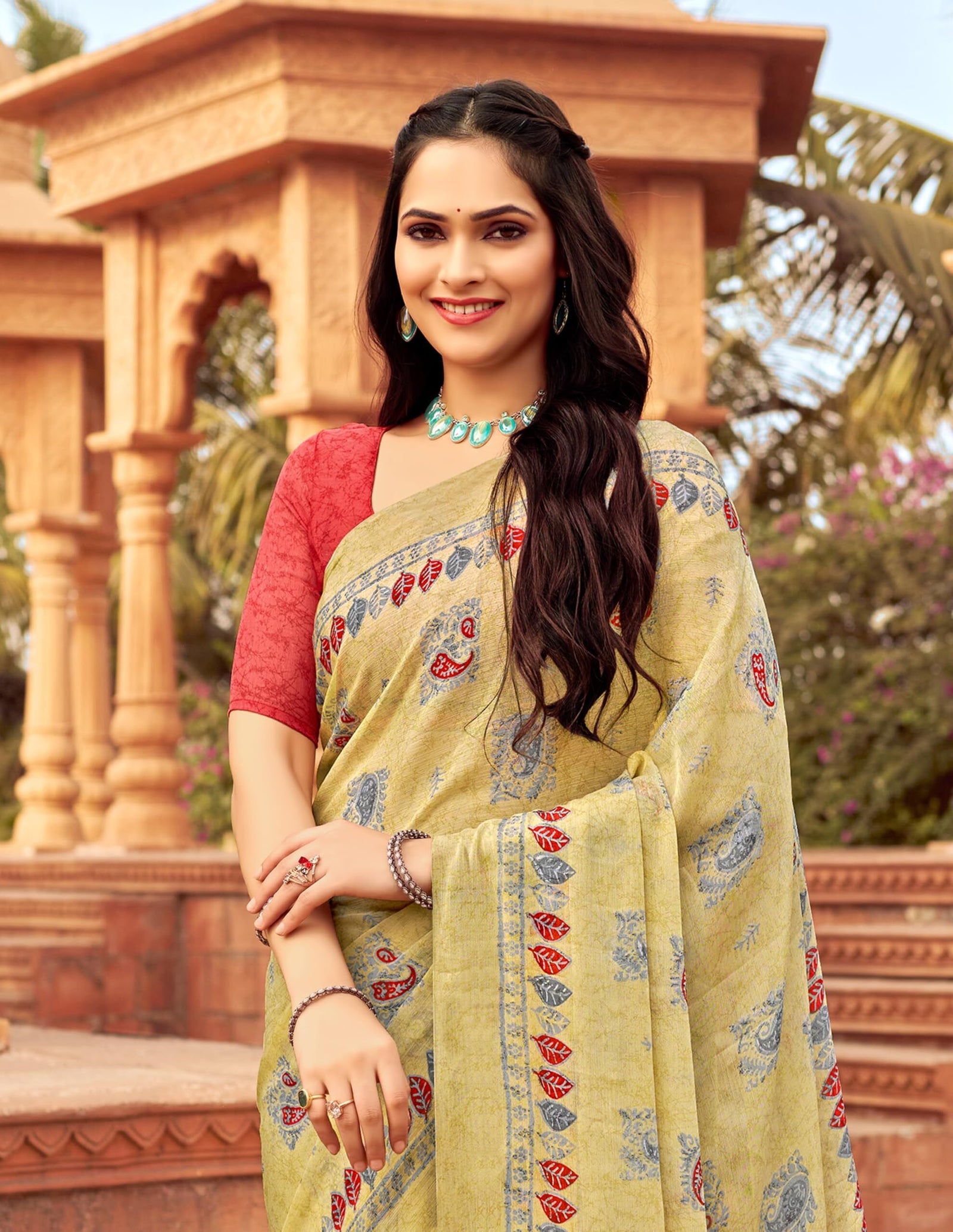 Floral Print Daily Wear Chiffon Saree (Blue)