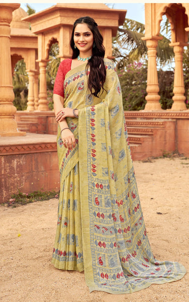 Floral Print Daily Wear Chiffon Saree (Blue)