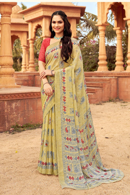 Floral Print Daily Wear Chiffon Saree (Blue)