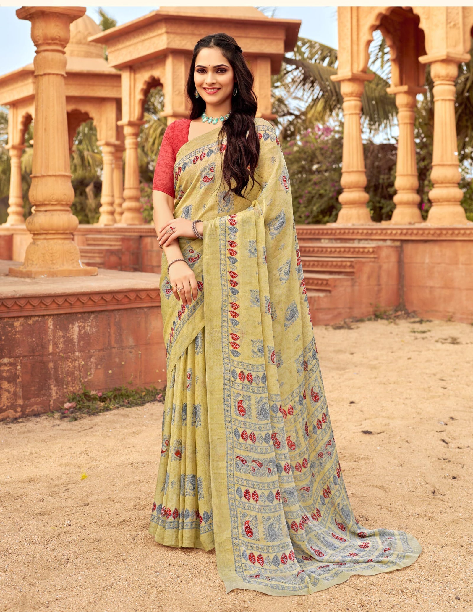 Floral Print Daily Wear Chiffon Saree (Blue)