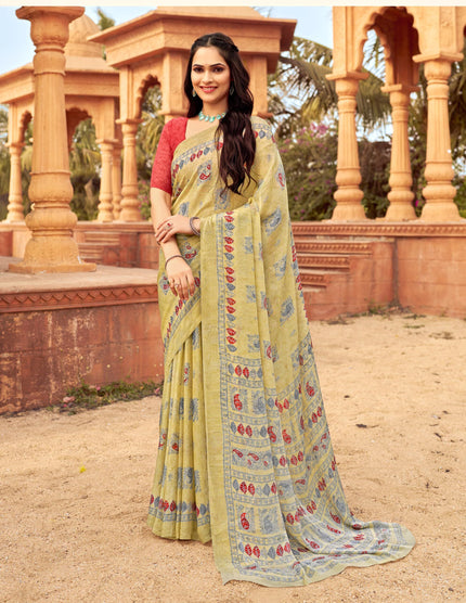 Floral Print Daily Wear Chiffon Saree (Blue)