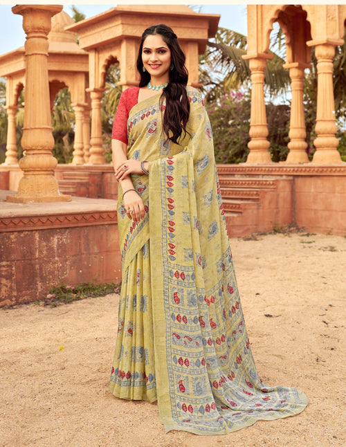 Floral Print Daily Wear Chiffon Saree (Blue)