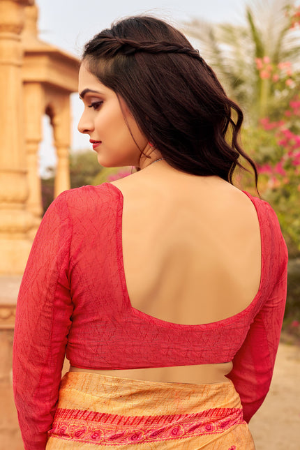 Floral Print Daily Wear Chiffon Saree (Orange)