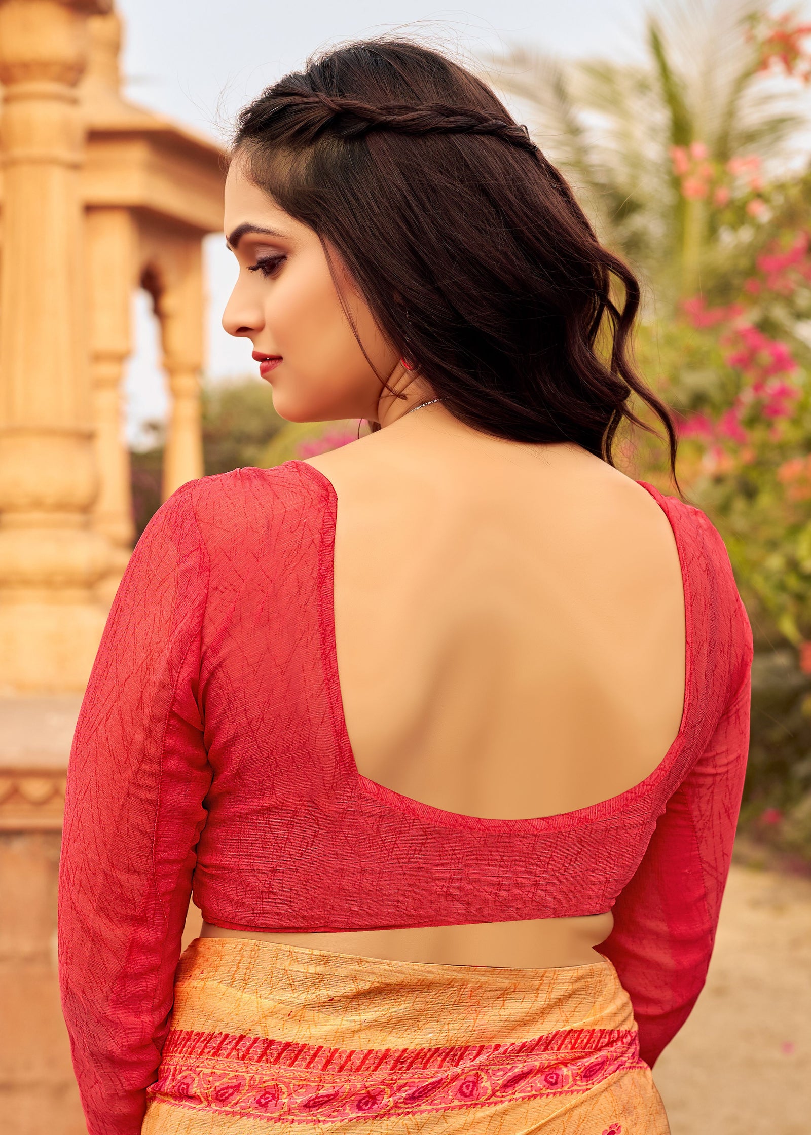 Floral Print Daily Wear Chiffon Saree (Peach Orange)