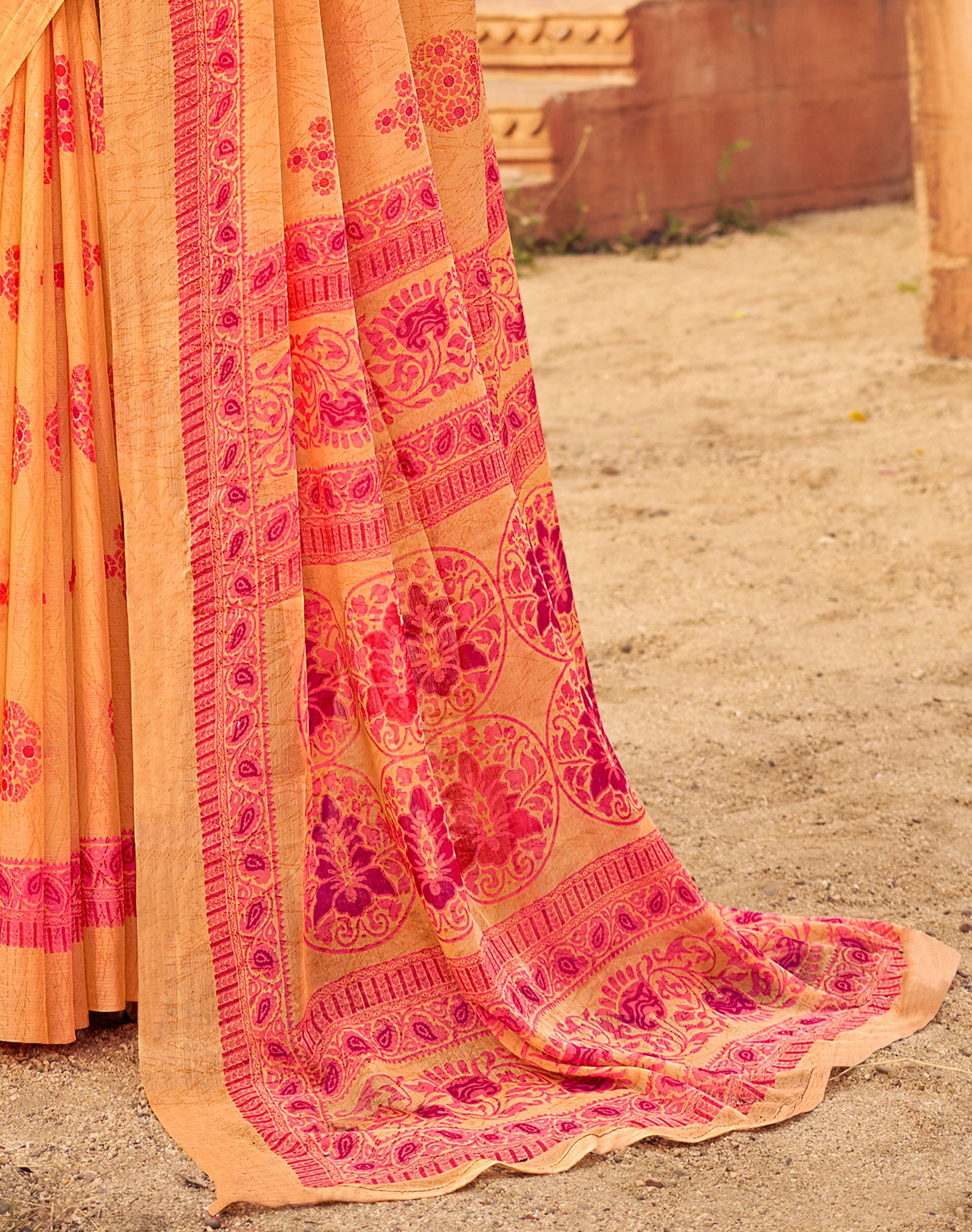 Floral Print Daily Wear Chiffon Saree (Peach Orange)