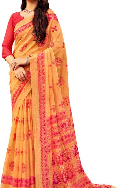 Floral Print Daily Wear Chiffon Saree (Orange)