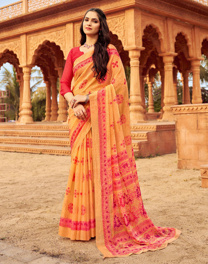 Floral Print Daily Wear Chiffon Saree (Peach Orange)