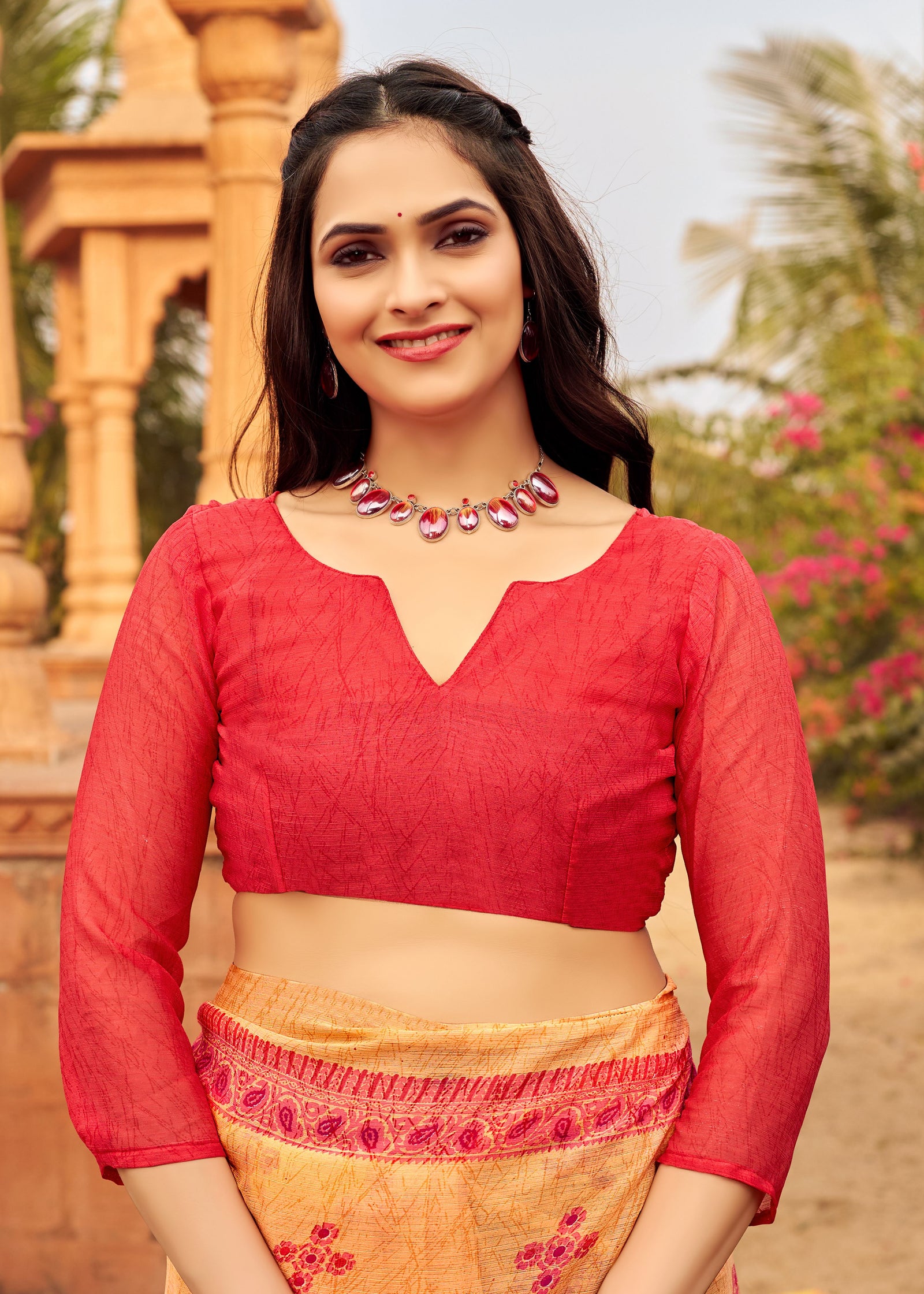 Floral Print Daily Wear Chiffon Saree (Peach Orange)
