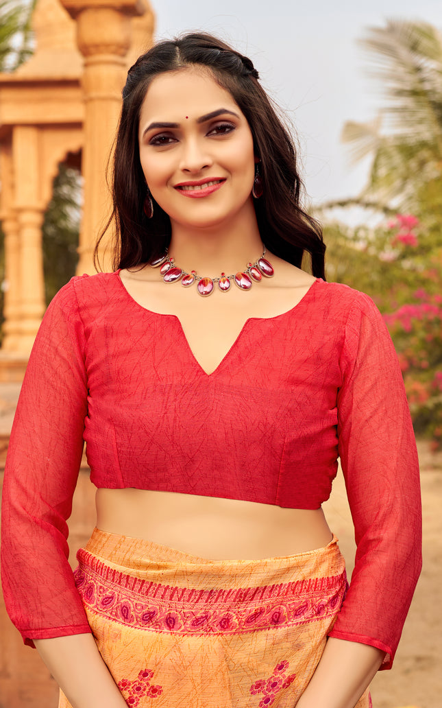 Floral Print Daily Wear Chiffon Saree (Orange)