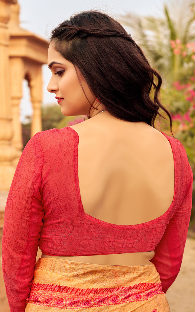 Floral Print Daily Wear Chiffon Saree (Orange)