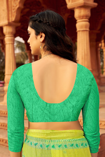 Floral Print Daily Wear Chiffon Saree (Green)