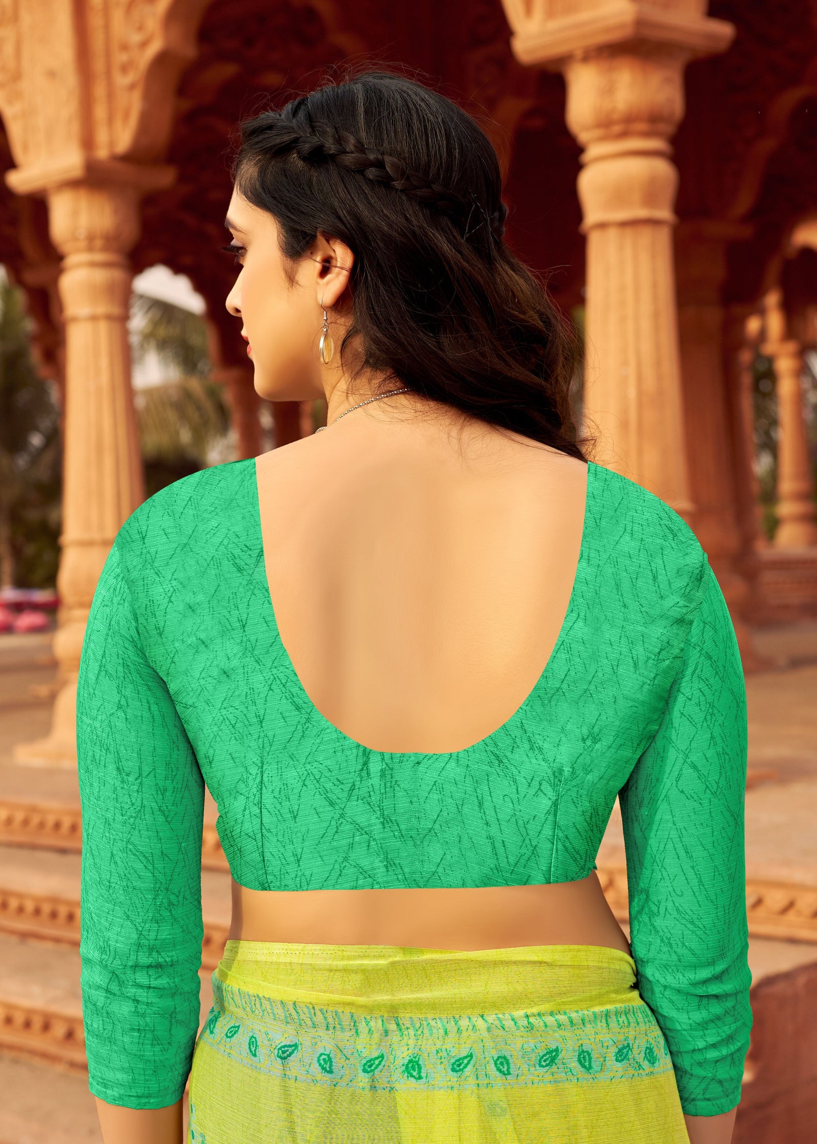 Floral Print Daily Wear Chiffon Saree (Neon Green)