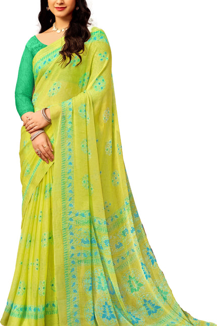 Floral Print Daily Wear Chiffon Saree (Green)
