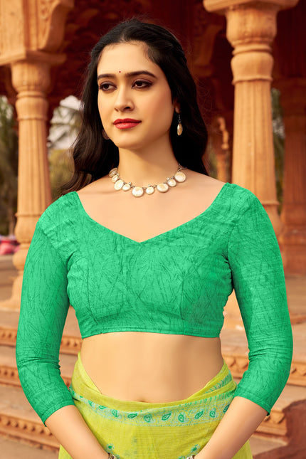 Floral Print Daily Wear Chiffon Saree (Green)