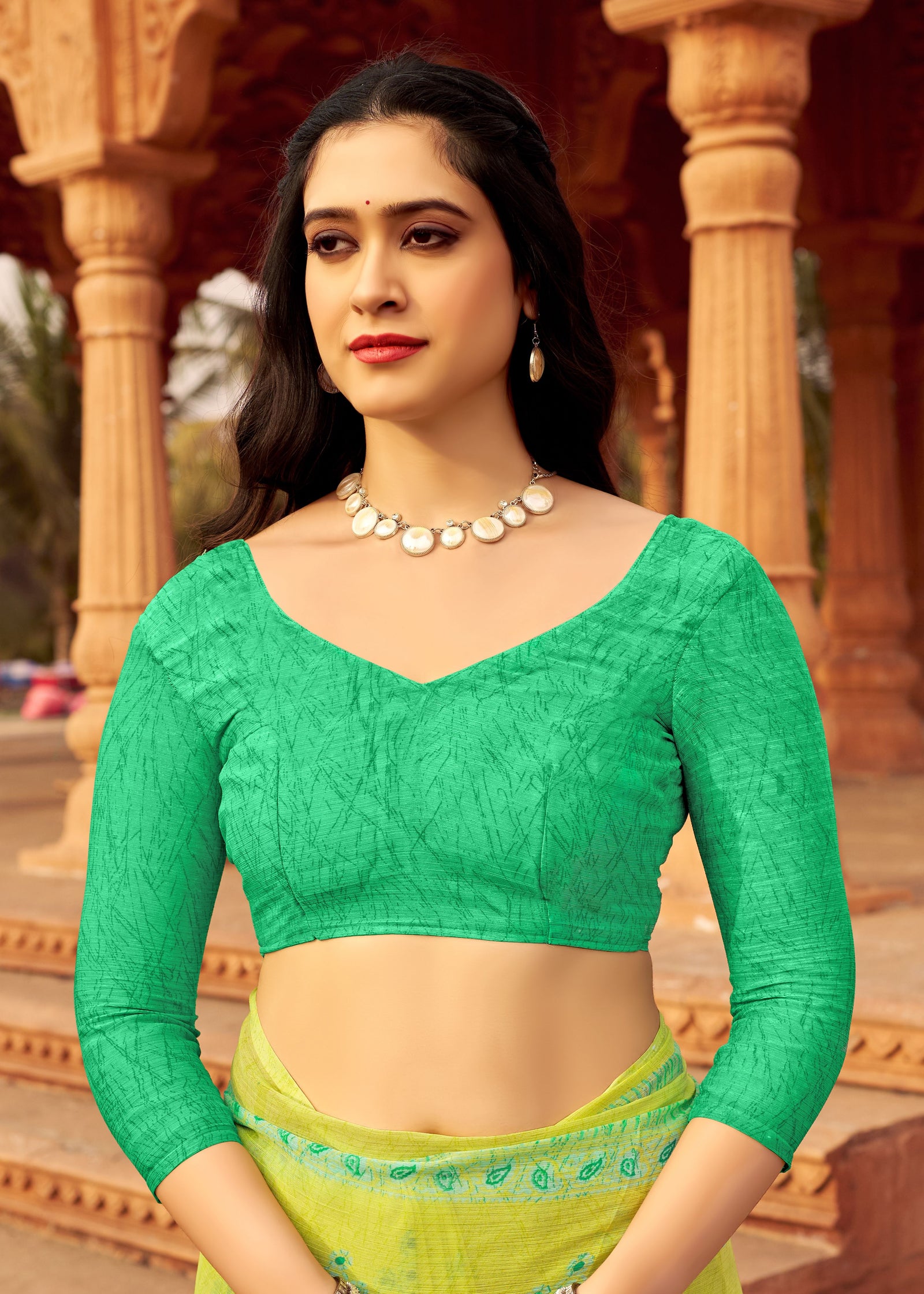 Floral Print Daily Wear Chiffon Saree (Neon Green)