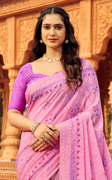 Floral Print Daily Wear Chiffon Saree (Honey & Red)