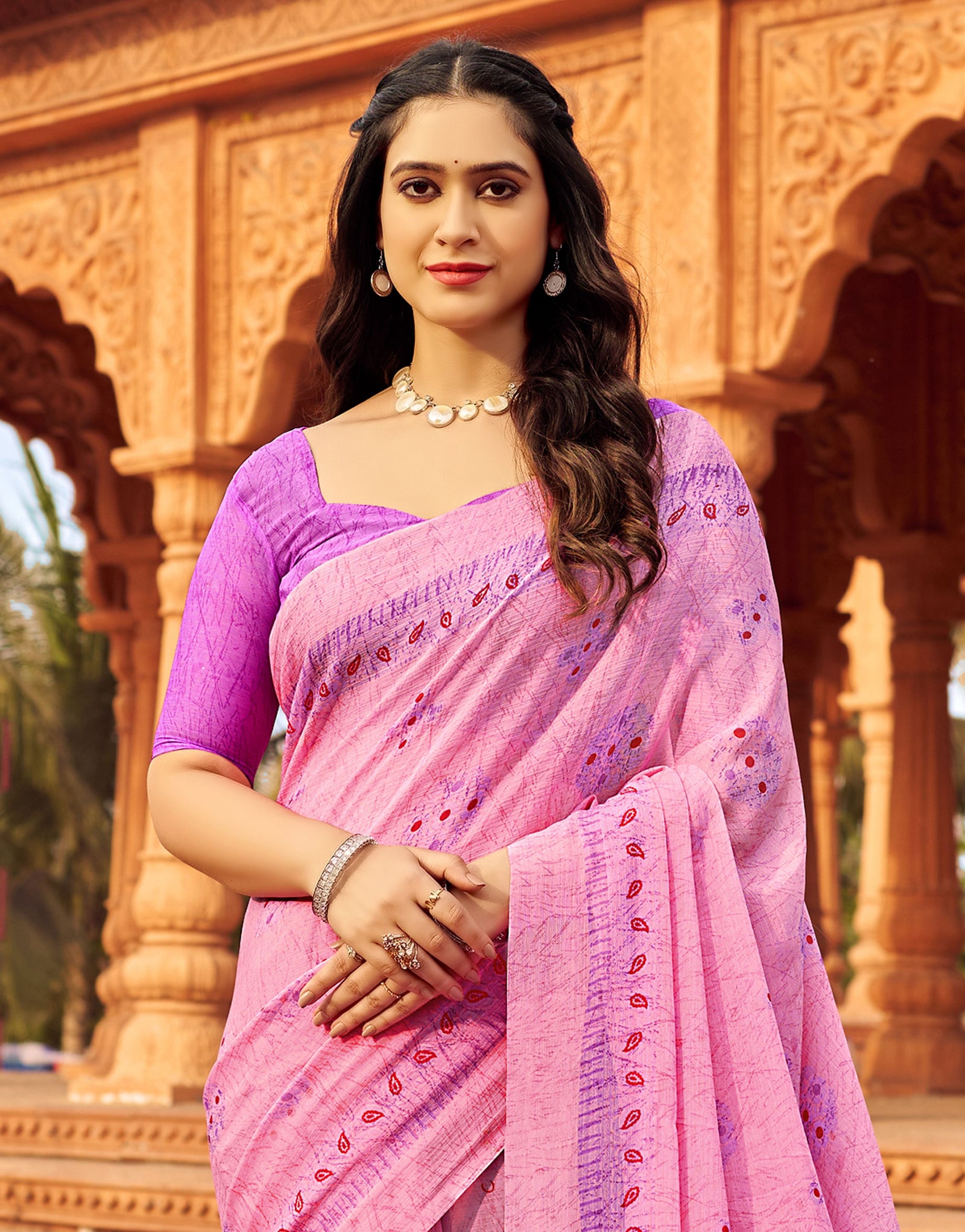 Floral Print Daily Wear Chiffon Saree (Lavender)