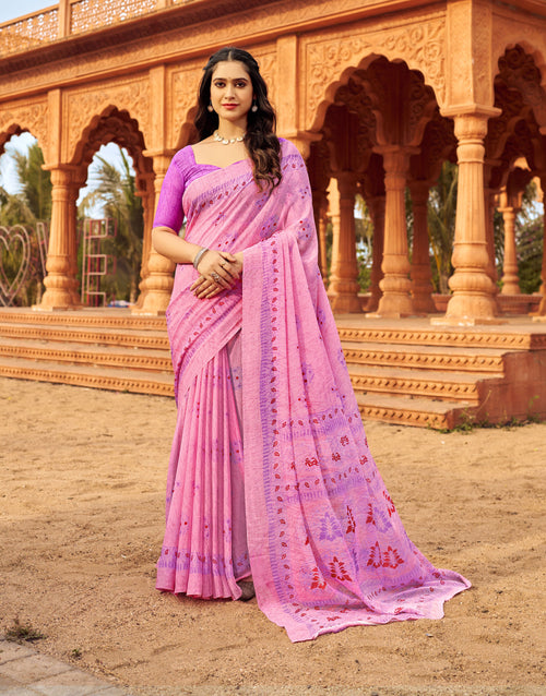 Floral Print Daily Wear Chiffon Saree (Honey & Red)