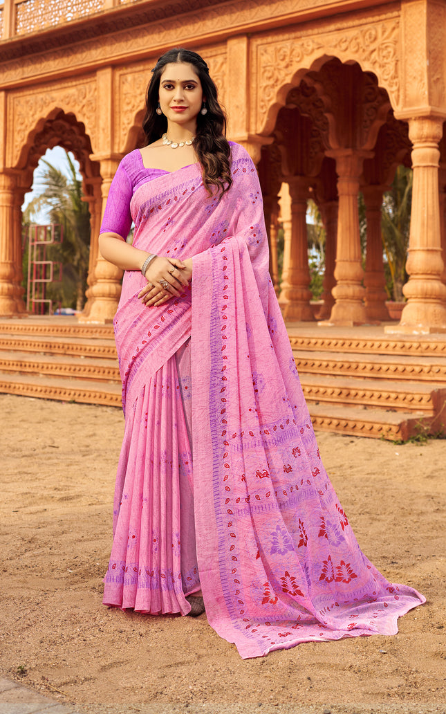 Floral Print Daily Wear Chiffon Saree (Candy Pink)