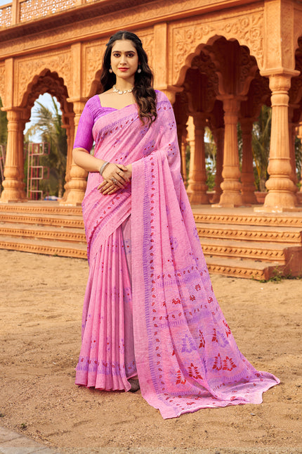 Floral Print Daily Wear Chiffon Saree (Candy Pink)