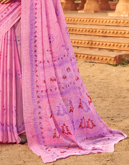 Floral Print Daily Wear Chiffon Saree (Honey & Red)