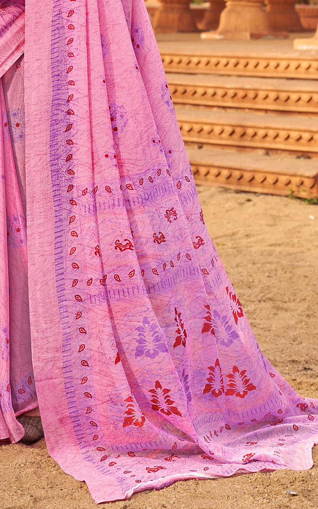 Floral Print Daily Wear Chiffon Saree (Candy Pink)