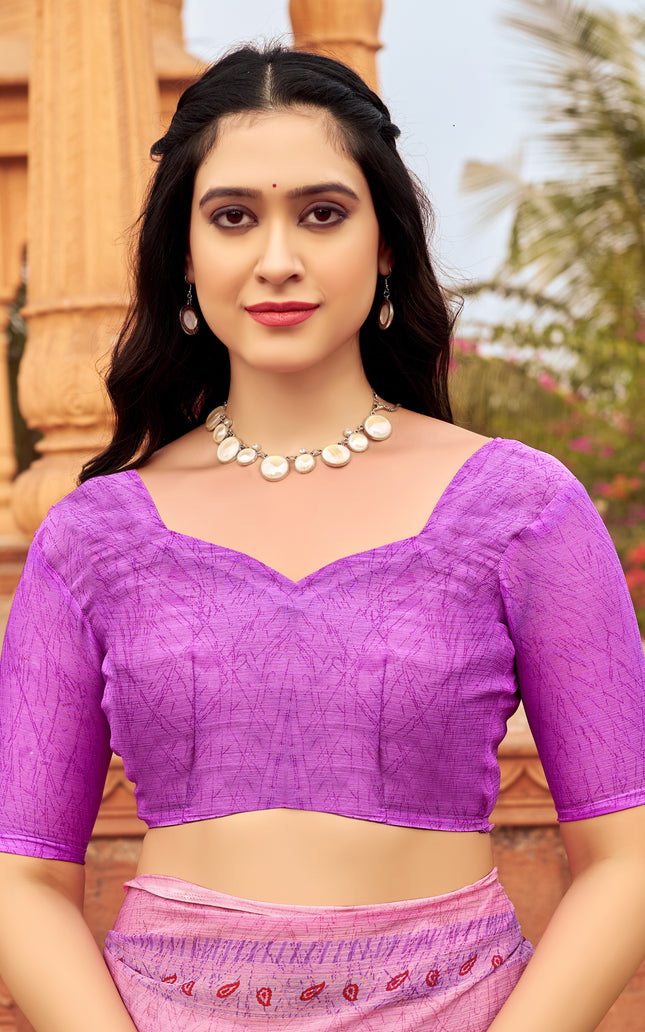 Floral Print Daily Wear Chiffon Saree (Candy Pink)