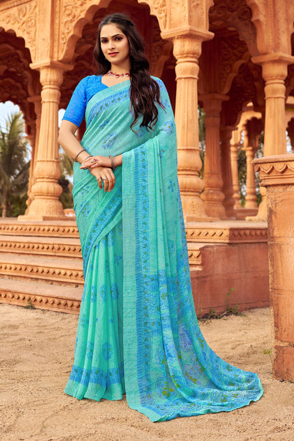 Digital Print, Geometric Print, Graphic Print Chanderi Chiffon, Georgette Saree (Red, Yellow)