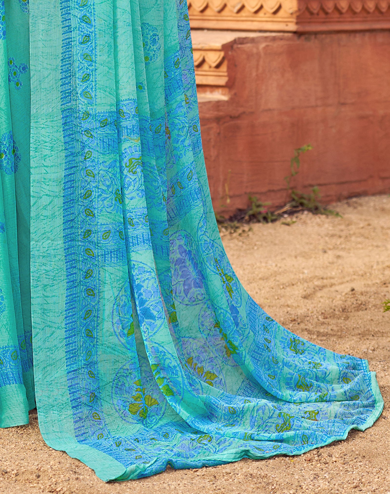 Floral Print Daily Wear Chiffon Saree (Sky Blue)