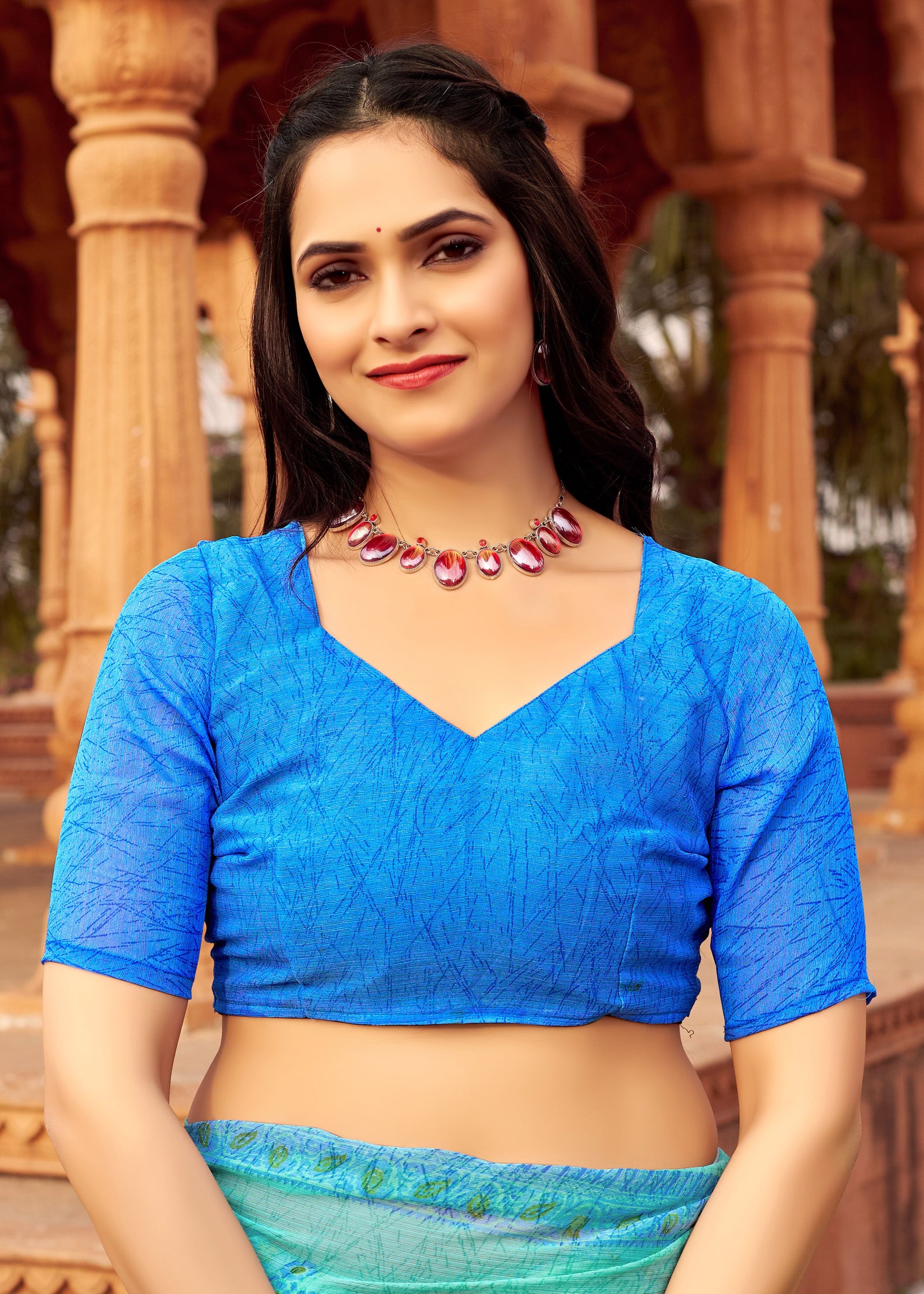 Floral Print Daily Wear Chiffon Saree (Sky Blue)