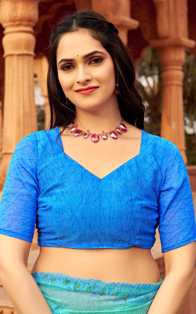 Floral Print Daily Wear Chiffon Saree (Blue)