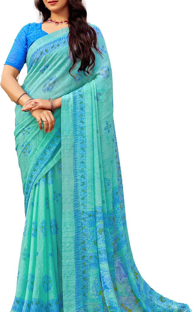 Floral Print Daily Wear Chiffon Saree (Blue)