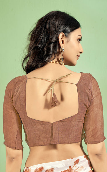 Contrast Flower Printed, Chiffon Saree (White & Blue)