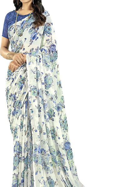 Floral Print Bandhani Chiffon, Lace Saree (Pink)