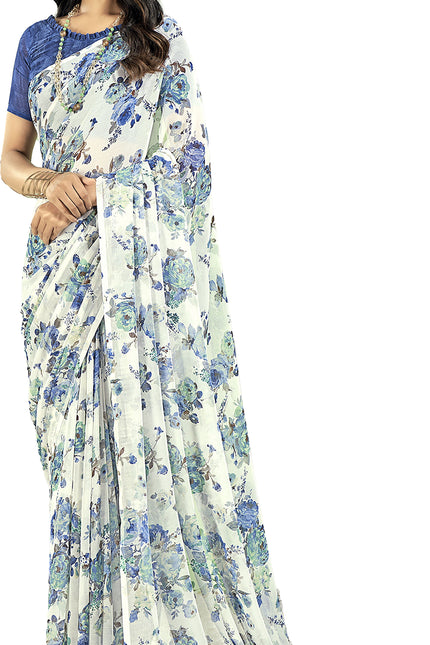 Floral Print Bandhani Chiffon, Lace Saree (Pink)