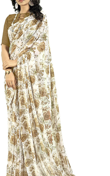 Floral Print Daily Wear Chiffon Saree (Honey)
