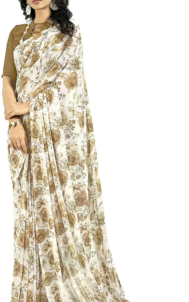 Floral Print Daily Wear Chiffon Saree (Honey)