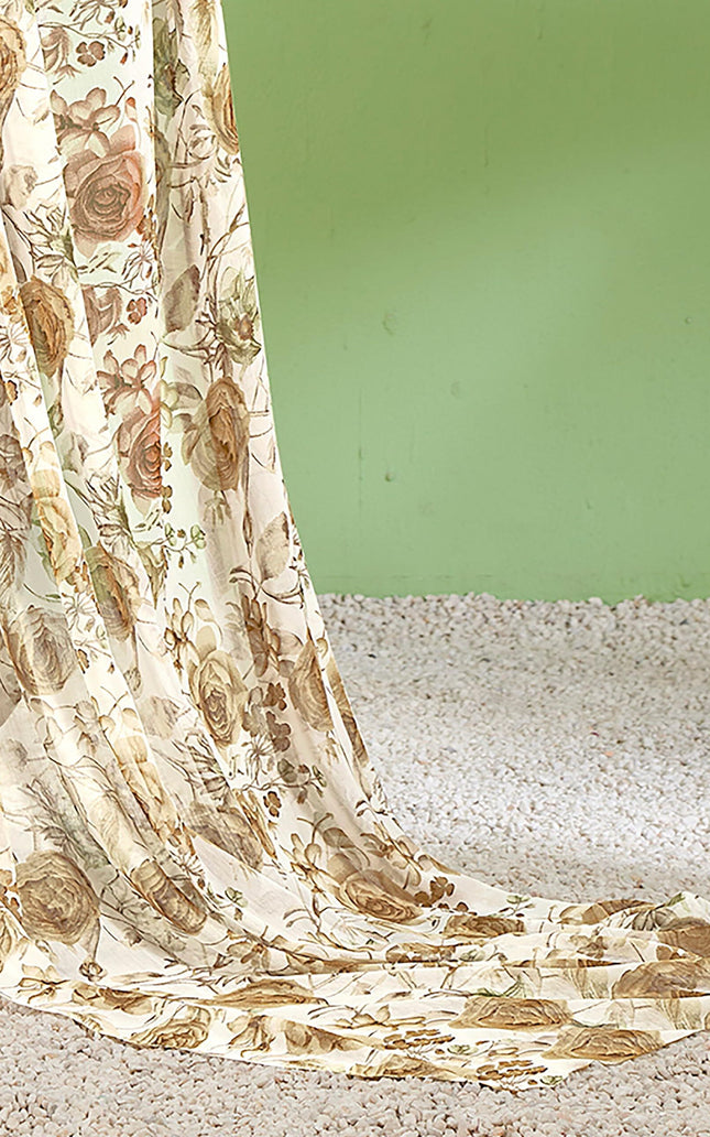 Floral Print Daily Wear Chiffon Saree (Honey)