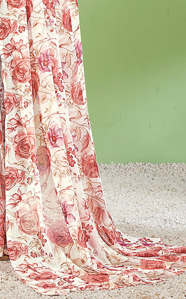 Floral Print Daily Wear Chiffon Saree (Vintage Red)