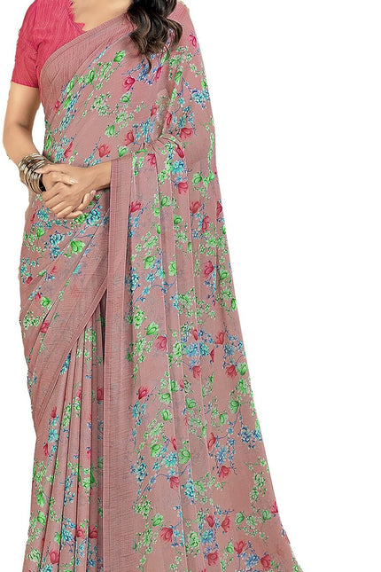 Floral Print, Graphic Print Kalamkari Chiffon, Georgette Saree (Deep Plum)
