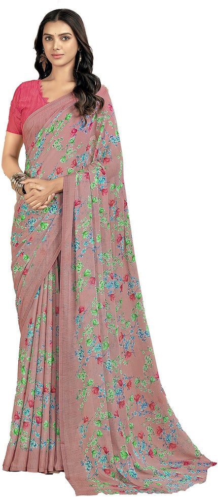 Floral Print, Graphic Print Kalamkari Chiffon, Georgette Saree (Deep Plum)
