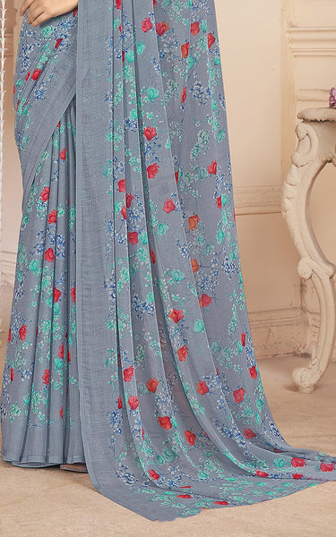 Floral Print, Graphic Print Kalamkari Chiffon, Georgette Saree (Dusky Coral)