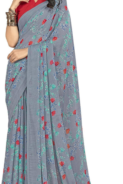 Floral Print, Graphic Print Kalamkari Chiffon, Georgette Saree (Dusky Coral)